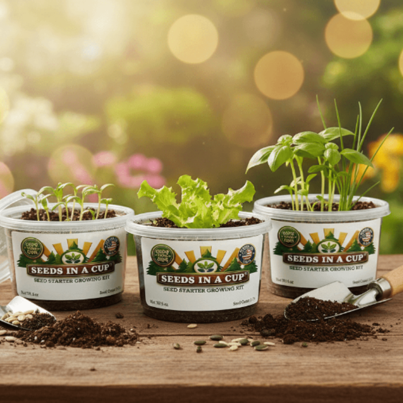 Mystery Plant Grow Kit — Surprise Seeds in a Cup® with Premium Soil, Non‑GMO Seeds, Dual‑Purpose Lid/Saucer, and Easy How‑to‑Grow Instructions