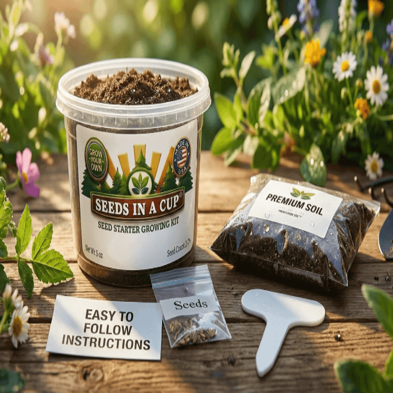 Mystery Plant Grow Kit — Surprise Seeds in a Cup® with Premium Soil, Non‑GMO Seeds, Dual‑Purpose Lid/Saucer, and Easy How‑to‑Grow Instructions
